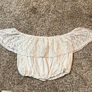 boutique white crop top lacy off shoulder